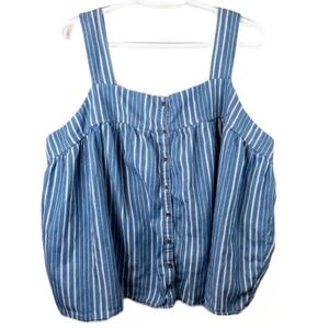 Old Navy Denim Blue White Stripe Women’s Large L Chambray Summer Tank Top EUC